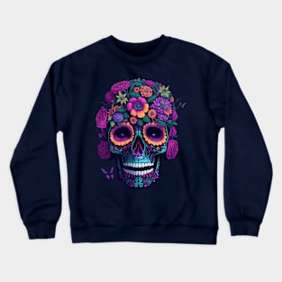 Funny Sugar Candy Skull With Flowers Crewneck Sweatshirt